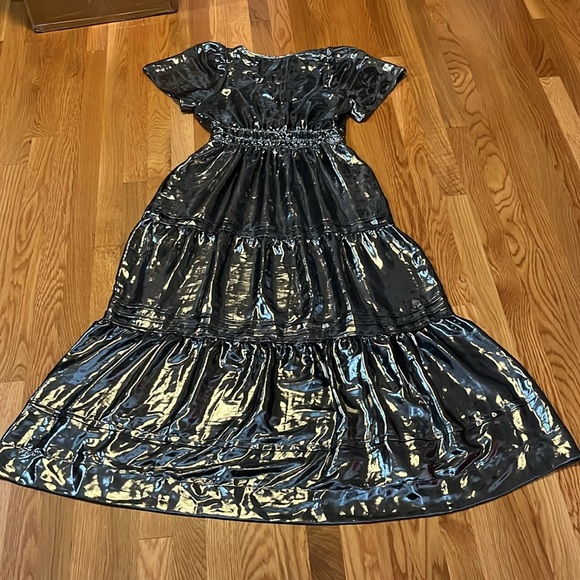 Anthropologie The Somerset Maxi Dress: Metallic Edition Tiered Silver Size S NWT - Picture 12 of 12